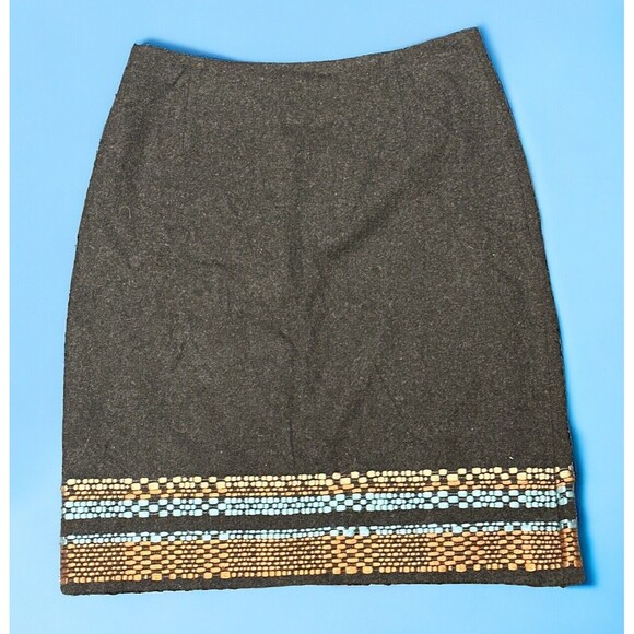 BODEN Women’s Gray Wool Blend Embroidered A Line Skirt Lined Side Zip Size US 2 - Picture 2 of 6